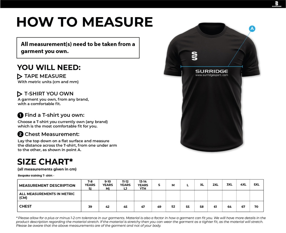 Smethwick Athletic - Impact T-Shirt - Black - Size Guide