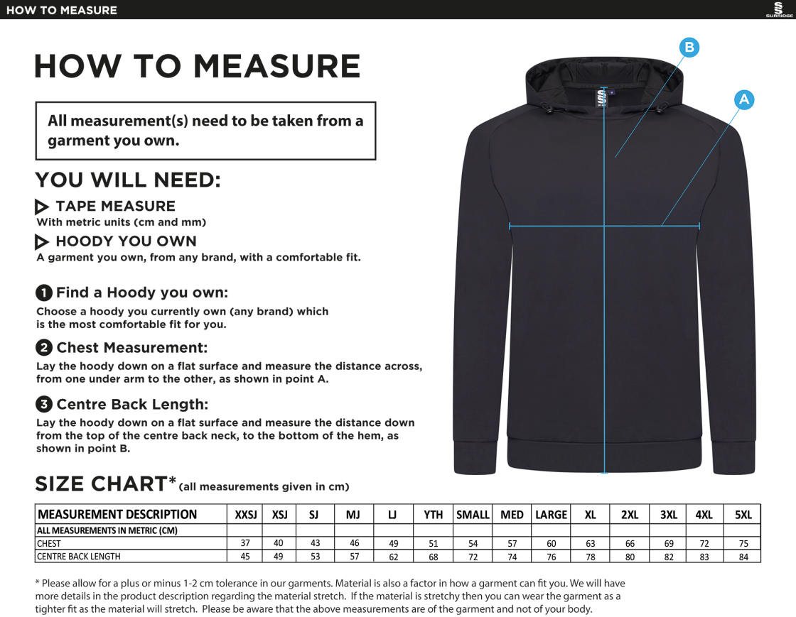 Smethwick Athletic - Active Hoody - Size Guide