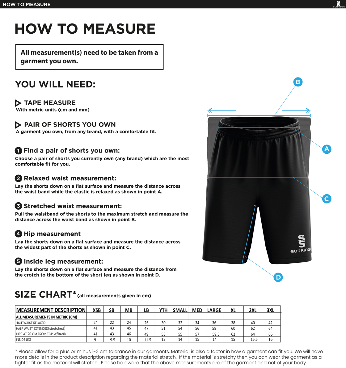 Smethwick Athletic - Classic Short Red / White - Size Guide