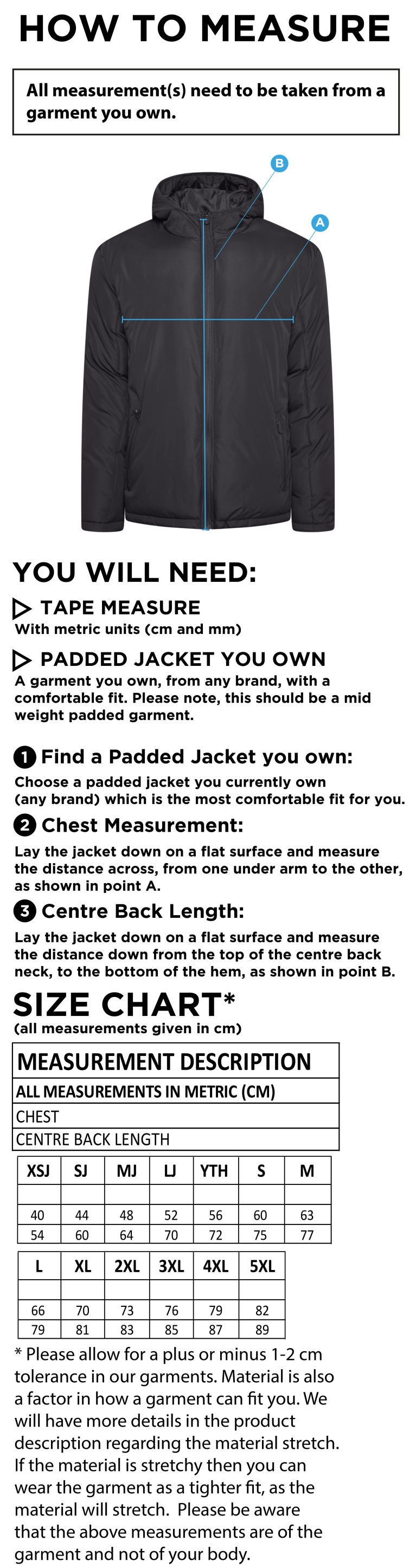 Smethwick Athletic - Active Padded Jacket - Size Guide
