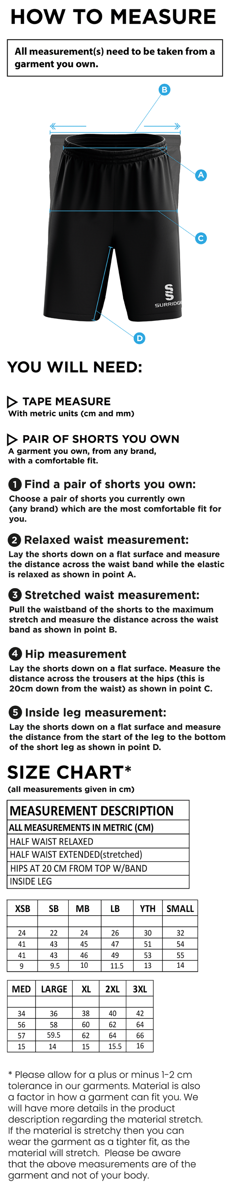 Smethwick Athletic - Classic Short Red / White - Size Guide