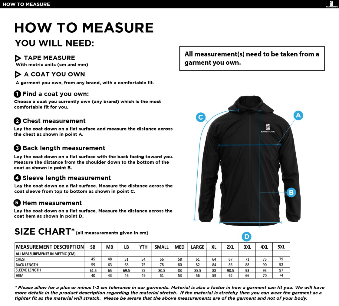 Smethwick Athletic - Dual Full Zip Training Jacket - Red - Size Guide