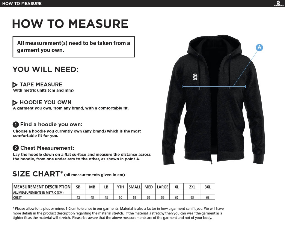 Smethwick Athletic - Dual Full Zip Hoody - Black - Size Guide
